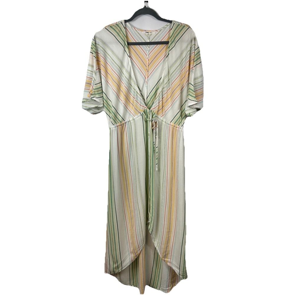 O'Neill Striped Maxi Dress‎ M Viscose Boho Coastal Grandmother V-Neck Tie Front